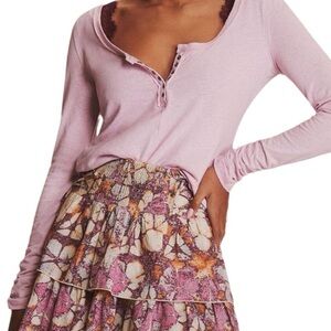 Pilcro Linen Cotton Henley Long Sleeve from Anthropologie Pink XS